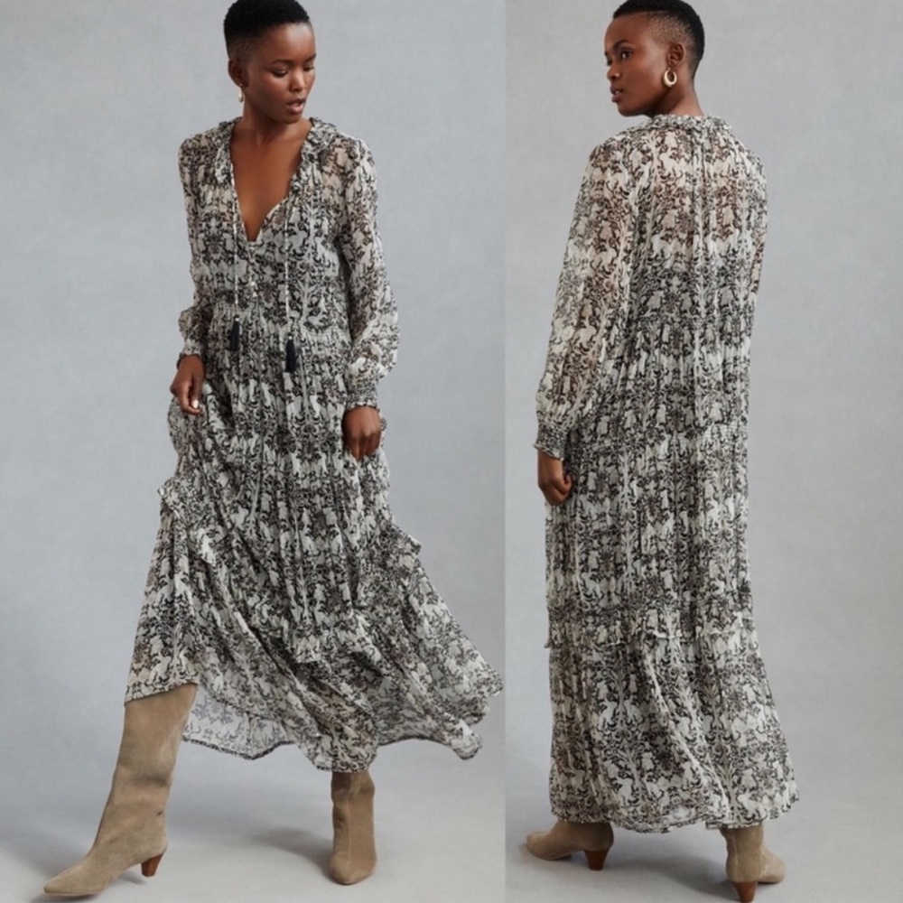 Anthropologie Black and White Floral Maxi Dress